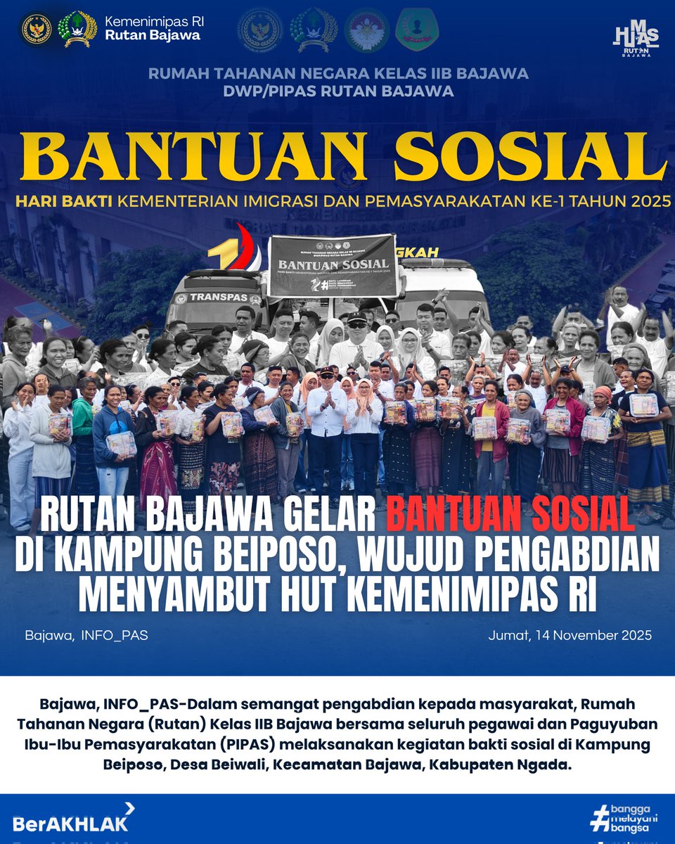 Rutanbajawa_NTT's tweet photo. Rutan Bajawa Gelar Bantuan Sosial di Kampung Beiposo, Wujud Pengabdian Menyambut HUT Kemenimipas RI
โ#kemenimipas
#guardandguide
#ditjenpas
#pemasyarakatan
#rutanbajawa
#SetahunBerdampak
#imipassetahunbergerakberdampak
#Bantuansosial
#HUTKe-1
#KemenimipasRI https://t.co/DxECbPe19i