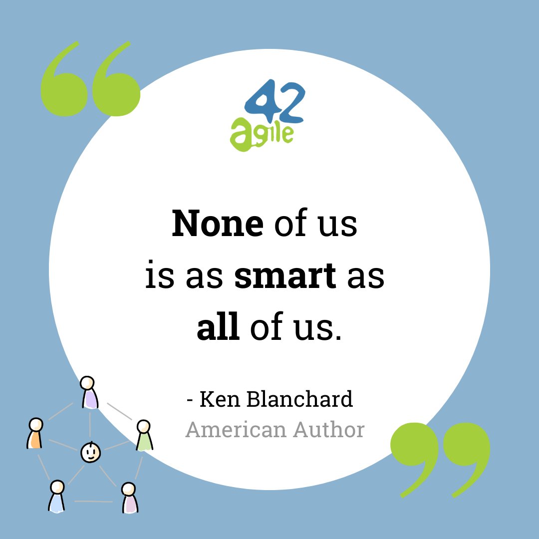 agile42's tweet image. No single person has all the answers. 😉 

It’s the diverse perspectives, experiences, and ideas of the team that lead to truly innovative solutions. The cumulative wisdom of the team far surpasses what any individual could achieve alone.