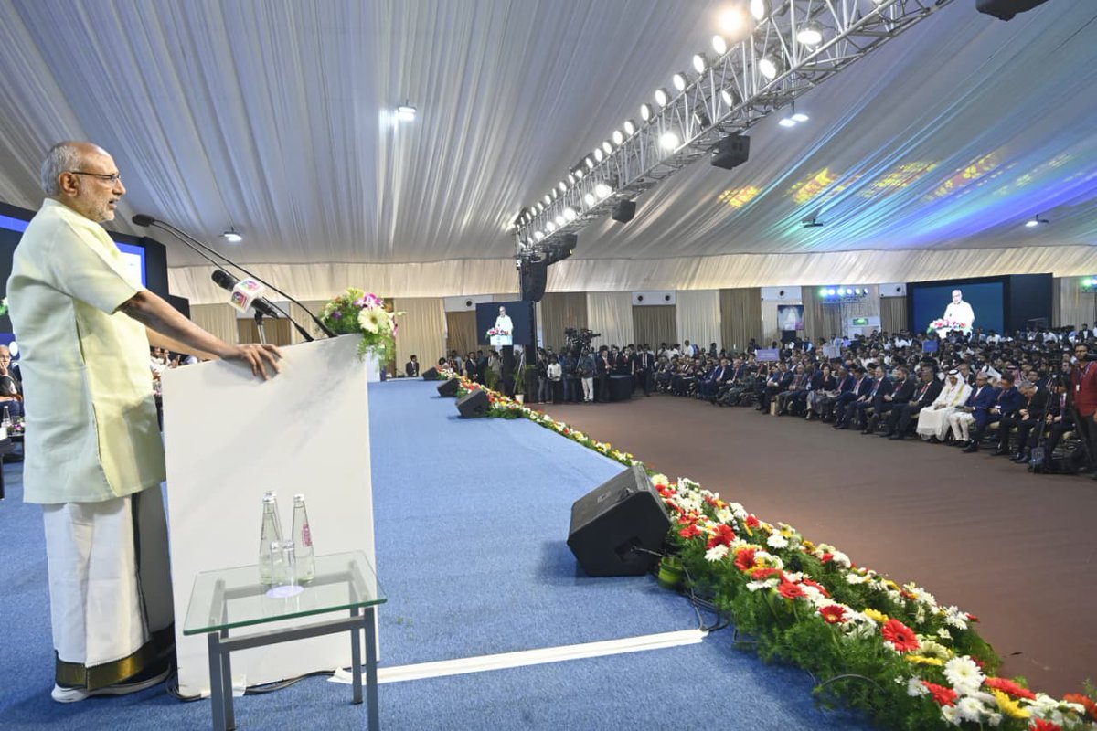 VPIndia's tweet photo. Hon’ble Vice-President Shri C. P. Radhakrishnan graced the Inaugural Session of the 30th CII (Confederation of Indian Industry) Partnership Summit 2025 as the Chief Guest in Visakhapatnam, Andhra Pradesh, today.

The Hon’ble Vice-President highlighted India’s remarkable economic transformation under the leadership of Hon’ble Prime Minister Shri Narendra Modi, praising his pivotal role in lifting crores of people out of poverty through sustained economic activity and inclusive growth.

He also noted the conducive environment created by Hon’ble Chief Minister Shri N. Chandrababu Naidu for ease of doing business, emphasizing that Andhra Pradesh’s progress stands as a model of investor confidence. He commended the strong partnership between the Central and State governments in developing world-class infrastructure.

Shri C. P. Radhakrishnan underscored India’s rise as the world’s fourth-largest economy, with reforms in taxation, infrastructure development, and digital initiatives. He stated that India’s startup ecosystem now ranks third globally and that the country is poised to become a leading exporter of clean technology while ensuring environmental sustainability.