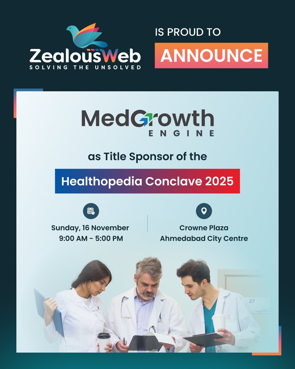 ZealousWeb's tweet image. We are pleased to share that MedGrowth Engine, our healthcare initiative, is the Title Sponsor of the Healthopedia Conclave hosted by the Peers Global Community of Collaboration.

#ZealousWeb #MedGrowthEngine #HealthopediaConclave #PeersGlobal #HealthcareLeadership
