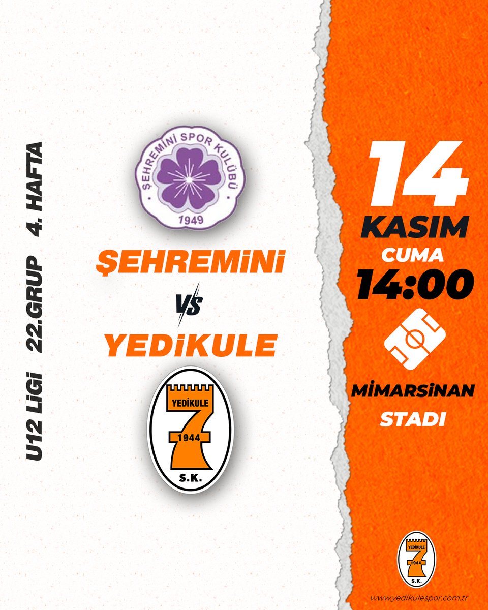U12 liginin dördüncü hafta mücadelesinde 14 Kasım Cuma günü, Şehremini spor ile Mimarsinan Stadında karşılaşacağız.
Takımımıza başarılar diliyoruz. 🟠⚪