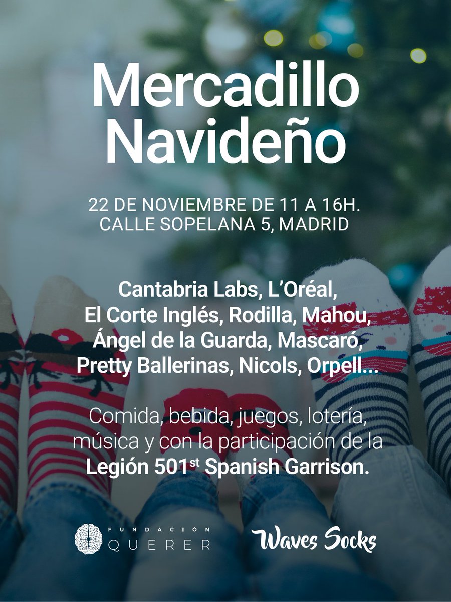 Mercadillo Navideño 🎄Fundación Querer <a href="/FundacionQuerer/">Fundación Querer</a> 
🗓️22 de noviembre
🕚11:00 a 16:00h
Fundación Querer (C/ Sopelana 5, La Florida, Madrid) Comida, música, juegos, lotería y muchas sorpresas.
Participan Cantabria Labs, L’Oréal, El Corte Inglés, Rodilla, Mahou, Pretty