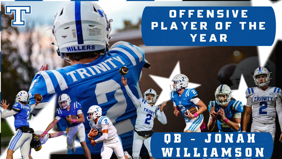 🔵Offensive Player of the Year⚪️

🏈Senior Quarterback Jonah Williamson takes home Big Six Offensive Player of the Year honors!

#itsgreatdaytobeahiller 🔵⚪️

<a href="/DKnause5/">Coach Knause</a> <a href="/FootballHillers/">Trinity Hillers Varsity Football</a>
