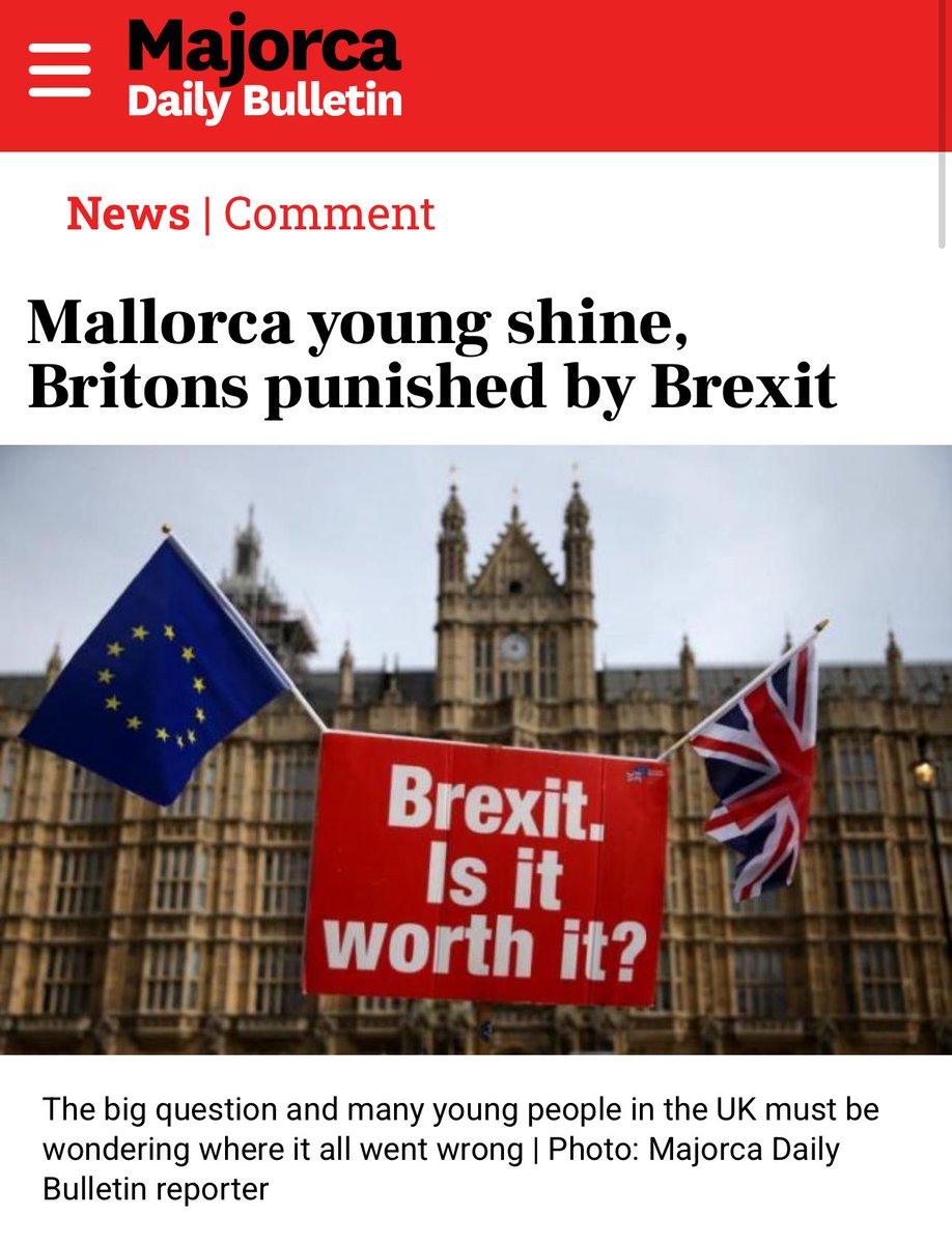 This letter in Mallorca paper captures Brexit heartbreak which is brutally true.

European young people can:
🇫🇷 work in Paris hospitals
🇧🇪 study philosophy in Belgium
🇪🇸 train as physiotherapists in Lyon
🇩🇪 live multilingual, mobile, connected lives
🇮🇹 build careers across the