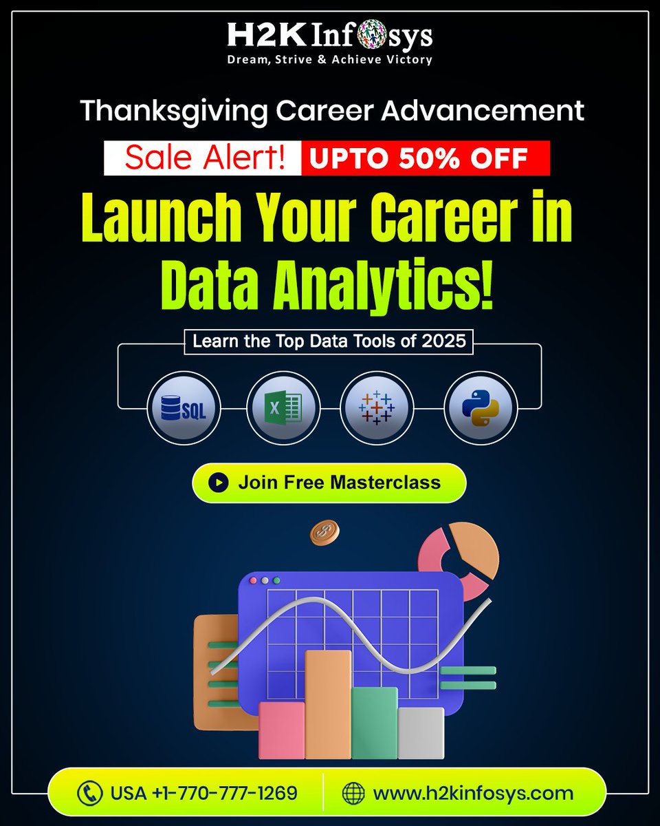 h2kinfosys's tweet image. 🎓 Boost your career with Data Analytics!

🔥 Thanksgiving Sale: UP TO 50% OFF

👉 Enroll Now: h2kinfosys.com/courses/data-a…
📷 +1 770-777-1269 📷 training@h2kinfosys.com
📷 Latest Updates: h2kinfosys.com/quick-links/

#DataAnalytics #Analytics #Training #CareerGrowth #Upskilling #Skills