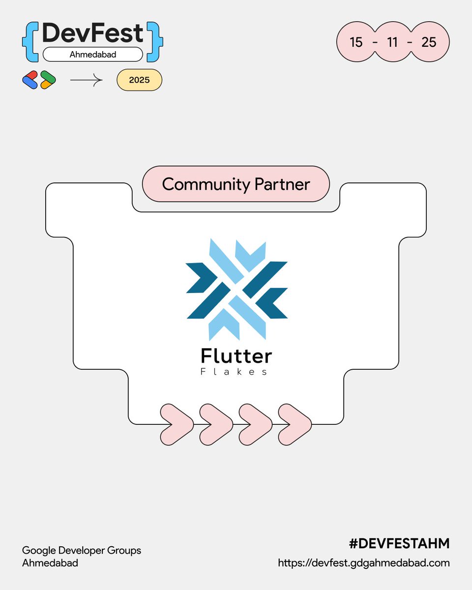 GDGAhmedabad's tweet image. Proud to welcome @Flutter_Flakes as an official Community Partner for GDG DevFest Ahmedabad 2025! 💙🔥

This community managed by @dhuma1981 Shah.

Its been a vibrant force in the Flutter ecosystem  empowering developers, driving knowledge-sharing, and strengthening the community