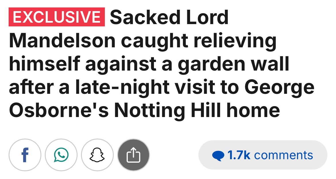 labourlewis's tweet image. The only thing I’m concerned about being “pissed up the wall” is how the Streeting–Mandelson faction has squandered a once in a generation Labour govt.

Mandelson has more in common with millionaires, billionaires and corporations than with the people our party was created to…