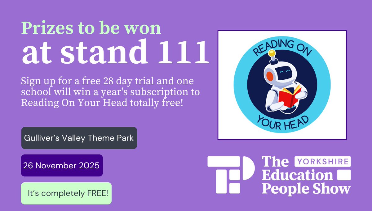 Sign up for a free 28-day trial and one school will win a year's subscription to Reading On Your Head! <a href="/READINGONYOURH1/">READING ON YOUR HEAD</a>
The show floor is buzzing with activity! Demos, freebies &amp; competitions galore! Join us at #TEPSYorkshire. Register for free!