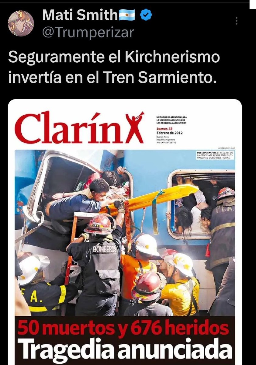 Los kirchos violeta, que no invierten en nada de infraestructura, ni trenes, ni rutas ni obras, critican a los kirchos celestes porque no invertían.

los kirchos violeta piden privatizar todo. Y usan la imagen de una tragedia de cuando los trenes eran privados para argumentarlo.