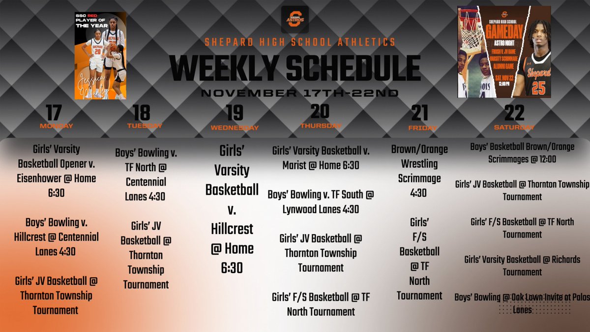 Winter athletics will be in full swing next week, check out our upcoming  events for Shepard Athletics. <a href="/ShepardAstros/">Shepard High School</a>