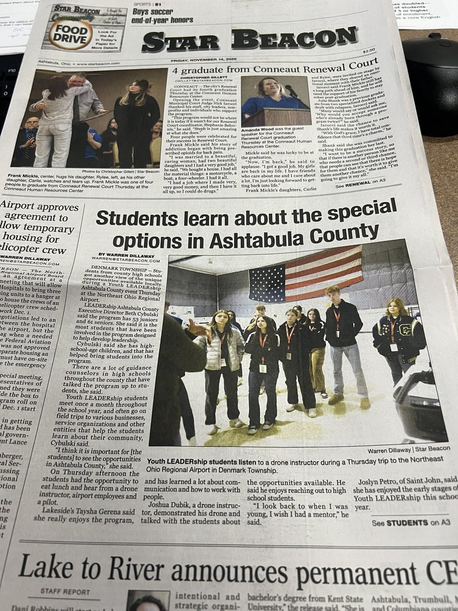 MJKingMEd's tweet photo. Always a great way to start the day by seeing our Eagles on the front page engaging in future focused options through Youth Leadership (Leader Ashtabula)! @GenevaSchools1 @GHS_CE https://t.co/M3HBRflhRm