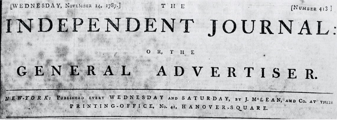 14 Nov. 1787: do not “forget that men are ambitious, vindictive and rapacious.” Publius (#AlexanderHamilton), reflecting on #HumanNature in #Federalist # 6, published in “Independent Journal.” Much of the essay is a reflection on the nature, passions &amp; interests of men &amp; nations.