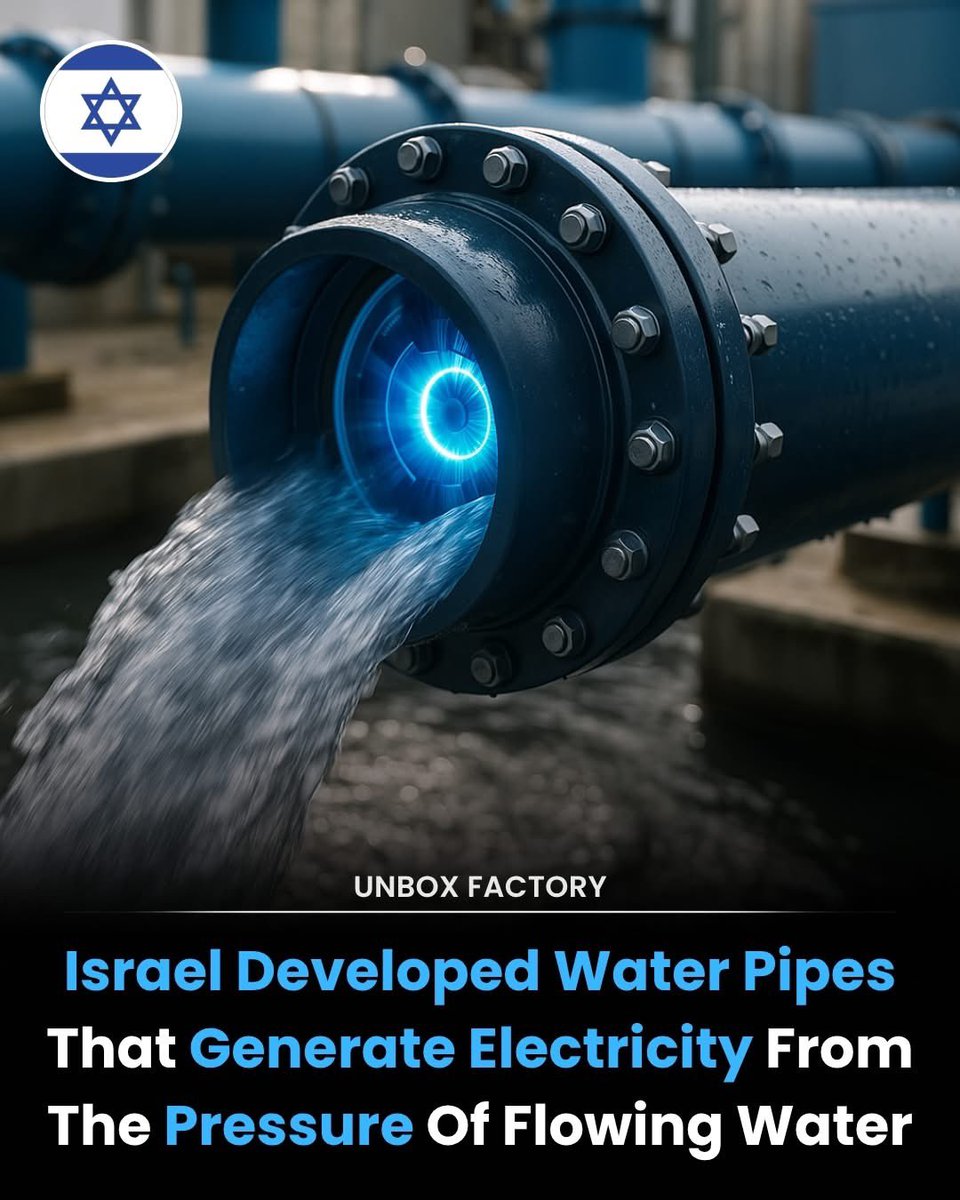 ClaudiaGrabois's tweet image. “Israel - um líder global em tecnologia hídrica - criou tubos que geram eletricidade limpa à medida que a água flui através deles.

Estes tubos inteligentes usam turbinas internas que giram a partir da pressão natural da água, produzindo energia suficiente para funcionar luzes,…