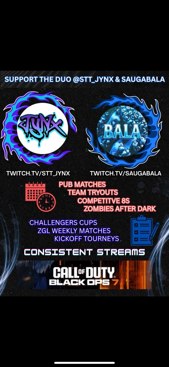 STT_JYNX's tweet photo. Ladies And Gentlemen The Time Has Come Bo7 Grind Starts Now!!! @SaugaBala and I Are A duo This Year Tune Into All Are Streams!!
 https://t.co/wjcpweXKQt

https://t.co/L6UgUnXS2X https://t.co/8PHJhjQiex