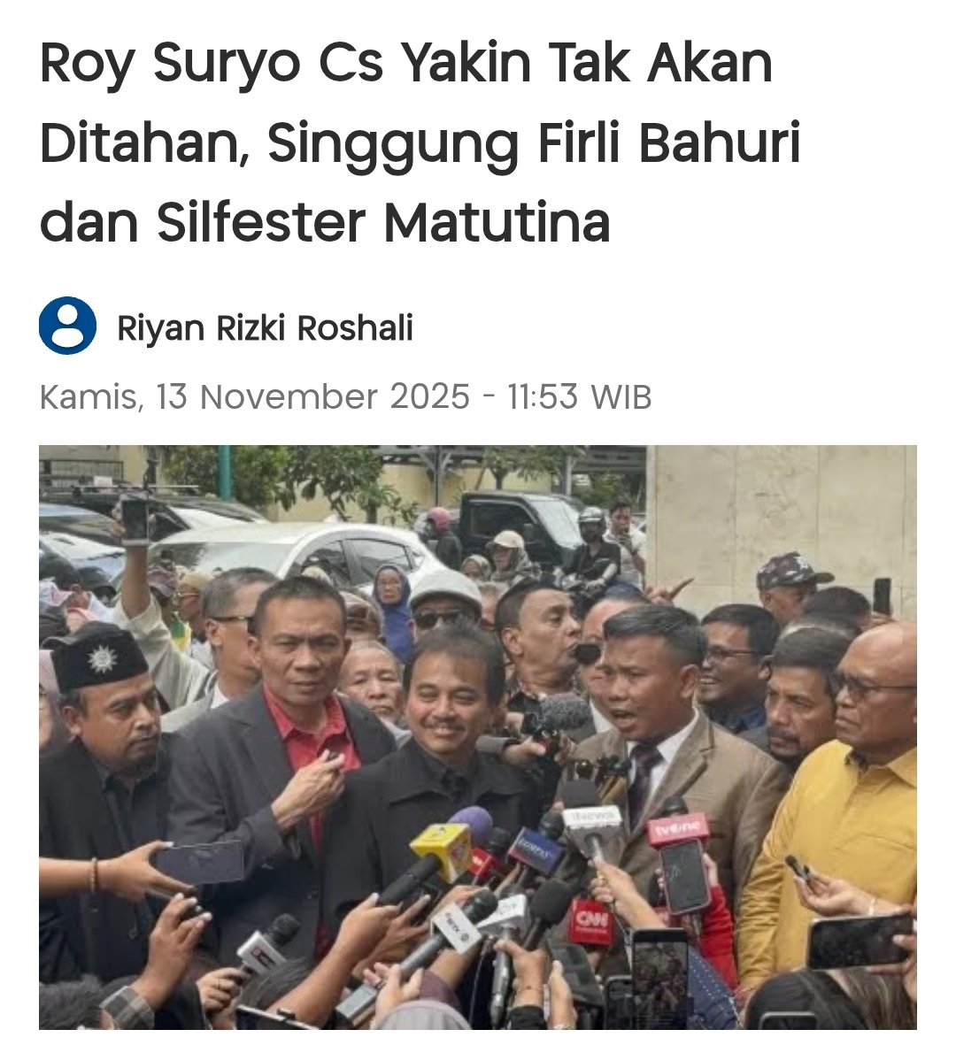 Apakah kasus Silfester Matutina jadi penyebab Polda Metro tidak menahan Roy Suryo cs??

Bisa juga sih, Karena kasus Silfester Matutina ini lucu, menginjak² hukum dan rasa keadilan.
Masak sudah divonis tahun 2019 tapi sampai sekarang belum ditangkap.
Bahkan Silfester Matutina