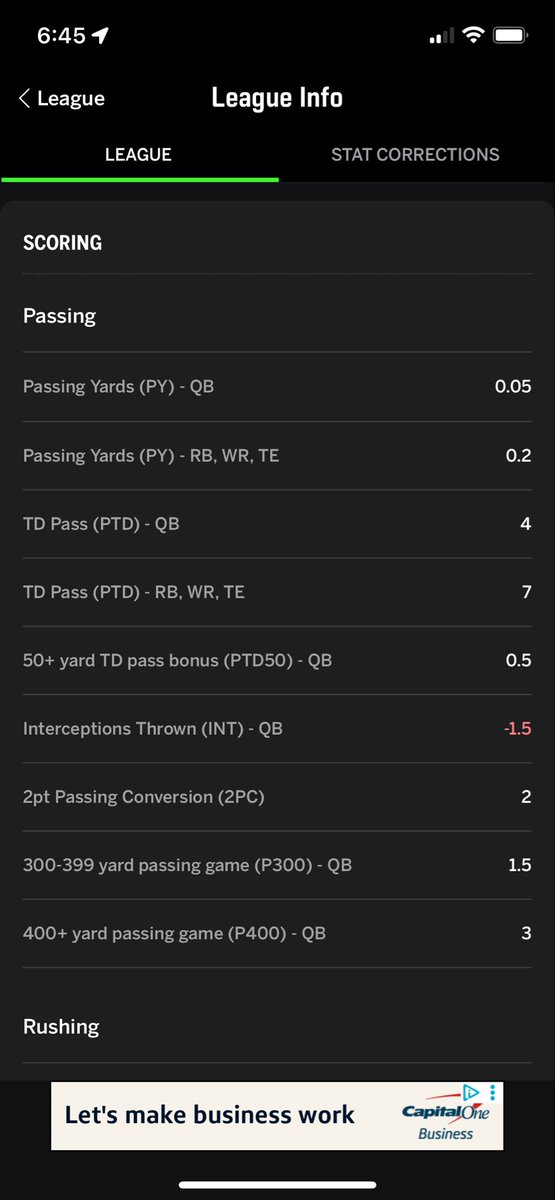 Mubbs23's tweet photo. @FAmmiranteTFJ This is how I have scoring set up for QBs in the league I run https://t.co/jWf5Vkn44Y