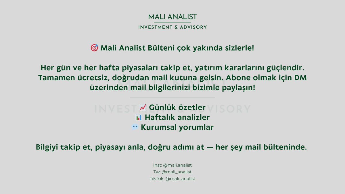 mali_analist's tweet image. Tamamen ücretsiz mail bülteni aboneliği için DM üzerinden mail adresinizi bizimle paylaşın!

#sasa #hekts #asels #tcell #eregl #bist #yatırım #tekbull #teknik #temel #analiz