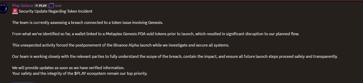 RichOrRekteth's tweet photo. @playsolana TGE was a failure and SCAM.

Token launched 1hour before claim with heavy selling pressure. 
no one could claim before was it insider team dumping? who else. 

presale price 0.016/0.02 current price 0.0006.

their excuse? someone from Metaplex dumped https://t.co/GP0qaRPz9n