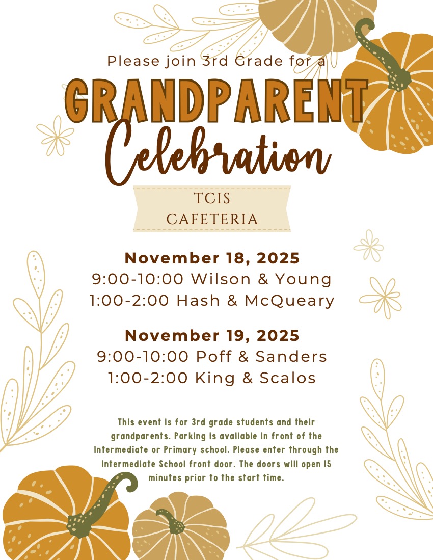 TC_Schools_KY's tweet image. Our third grade classes are hosting an event to celebrate grandparents on November 18 and November 19, based on the students&apos; homeroom classes! 🫶

#tcpride #tccares #tcis