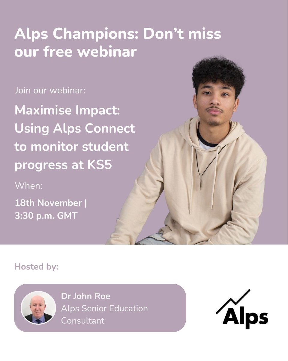 🎯 Alps Champions webinars are back next week!

Two expert-led sessions to help you maximise the impact of Alps Connect at #KS4 &amp; #KS5 - with practical guidance, live demos and the latest platform updates.

👉 Alps users can register via the Alps Champions area in #AlpsConnect.
