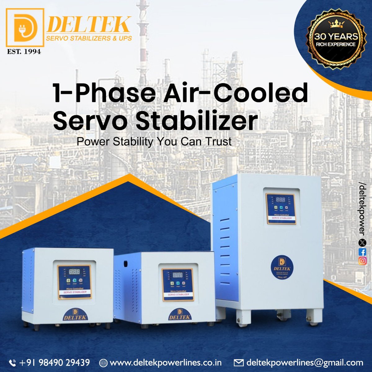 deltekpower's tweet image. 𝟏-𝐏𝐡𝐚𝐬𝐞 𝐀𝐢𝐫-𝐂𝐨𝐨𝐥𝐞𝐝 𝐒𝐞𝐫𝐯𝐨 𝐒𝐭𝐚𝐛𝐢𝐥𝐢𝐳𝐞𝐫
deltekpowerlines.co.in
deltekpowerlines@gmail.com
+91 98490 29439
#ServoStabilizer #AirCooledServoStabilizer #1PhaseServoStabilizer #VoltageStabilizer #PowerStabilizer #AutomaticServoStabilizer
