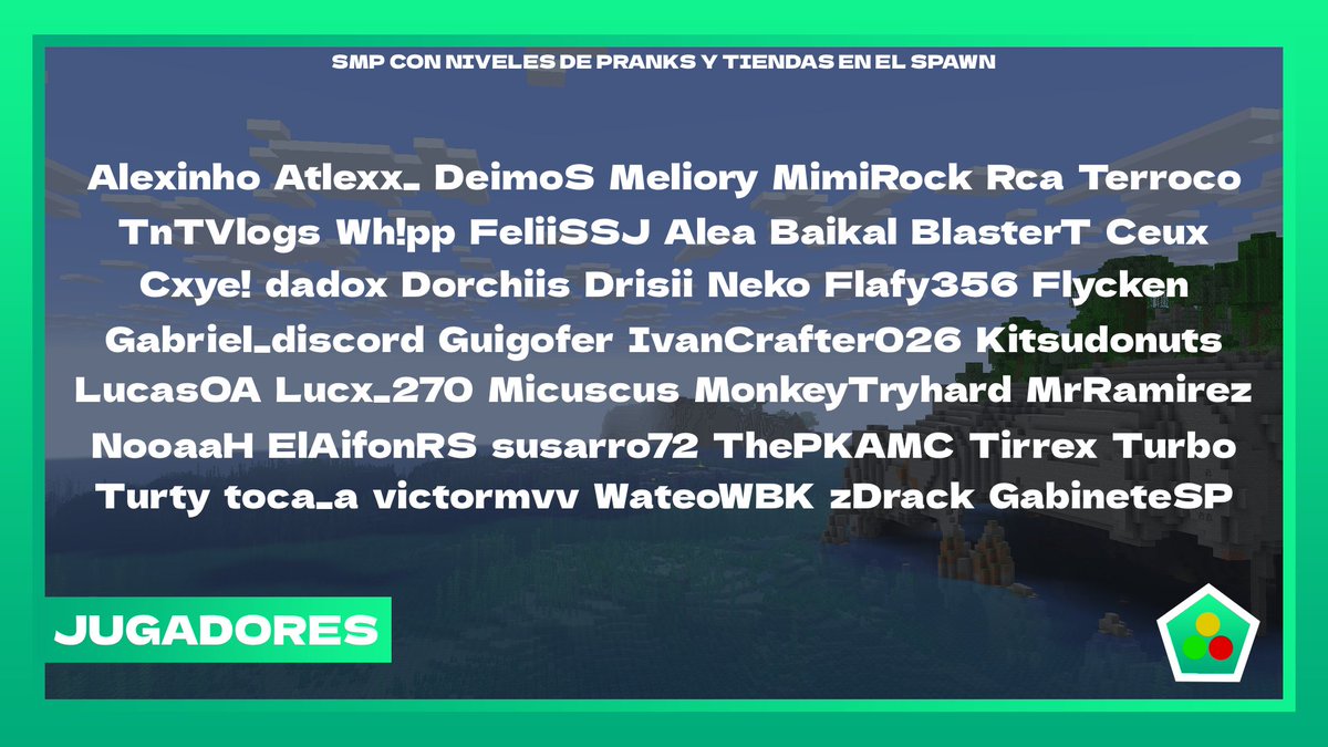 ¡Esta es la lista inicial de jugadores de SMP con niveles de pranks y tiendas en el spawn!

Empezamos mañana a las 18:00 CET