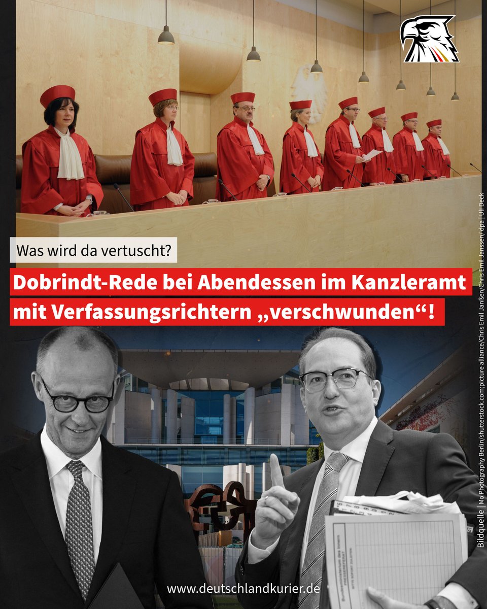 Was wird da vertuscht? Dobrindt-Rede bei Abendessen im Kanzleramt mit Verfassungsrichtern „verschwunden“!

Es gab gebratenen Rücken vom Hirschkalb, geschmorten Sellerie und Feigentarte. Die illustre Runde im Kanzleramt diskutierte (offiziell) über die Frage: „Wie zukunftsfähig