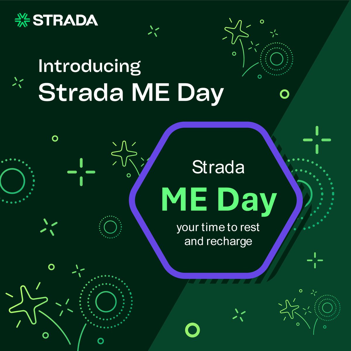 Strada build a culture of care with the introduction of ME days! Giving our people a chance to take an extra day off between now and the new year to rest, recharge and focus on their wellbeing. Because when people feel energized at work, great things happen. #StradaMEdays
