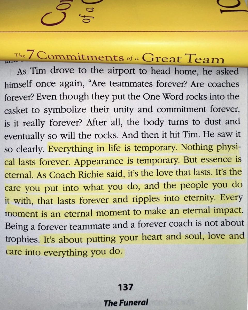 The trophies don’t last. The love does. Every moment is a chance to leave an eternal impact with your heart, your care, and your investment in others. Lead like that today.

📸 Page 137 of my book ‘The 7 Commitments of a Great Team’