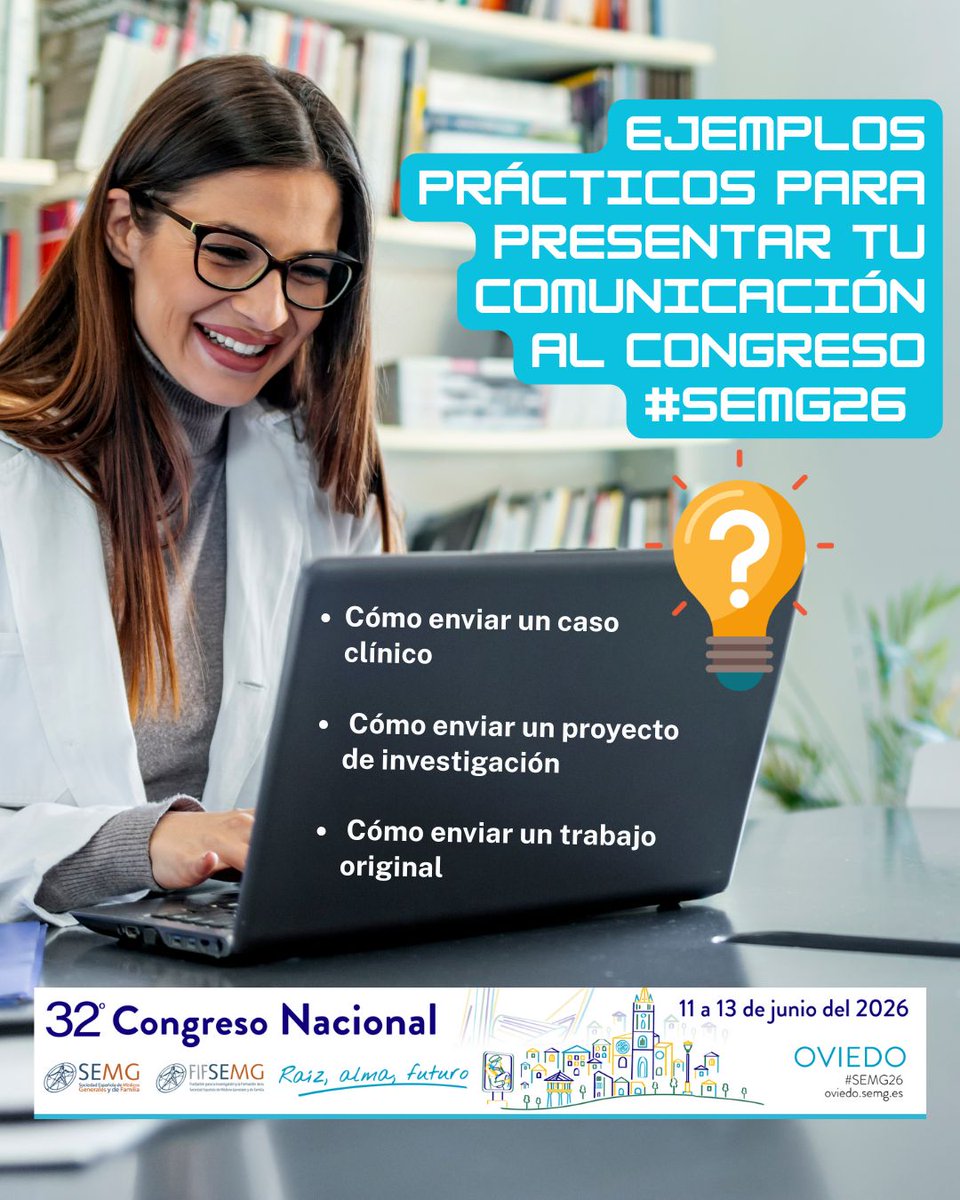 SEMG_ES's tweet photo. ✅Para conseguir una de las #becas de congreso #SEMG26, los #MIR de #MFyC tienen que presentar una comunicación

✍️Mientras completas el formulario de solicitud (https://t.co/XTP4RZcKsK), te animamos echar un vistazo a los ejemplos prácticos de los tipos de comunicaciones aquí: https://t.co/Jod7qmGWe8