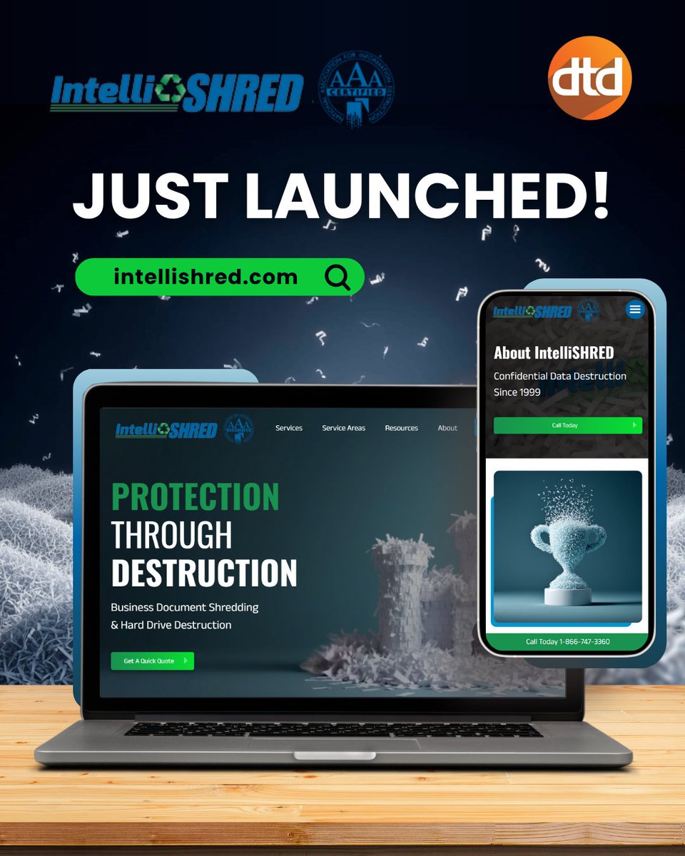 DavidTDesign's tweet image. We&apos;re excited to announce the launch of IntelliShred&apos;s new website! 
Thank you to the IntelliSHRED team for the great collaboration on this project.

Check out their new site: hubs.la/Q03SwpHt0