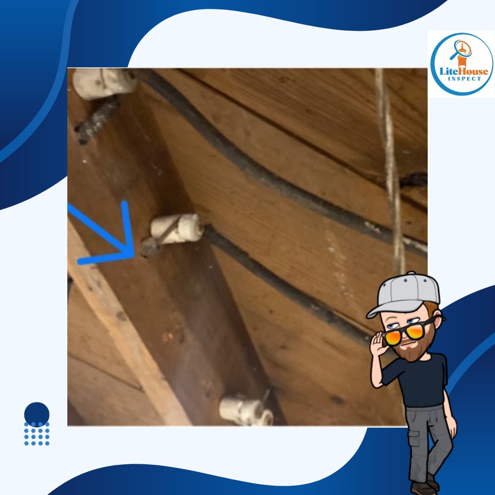 InspectLite's tweet photo. Knob and tube wiring, in and of itself, is not necessarily a defect.  There's lots of debate about it.  What is not debatable is the fact that most insurance companies do not like it. https://t.co/2H7EMGcBBH