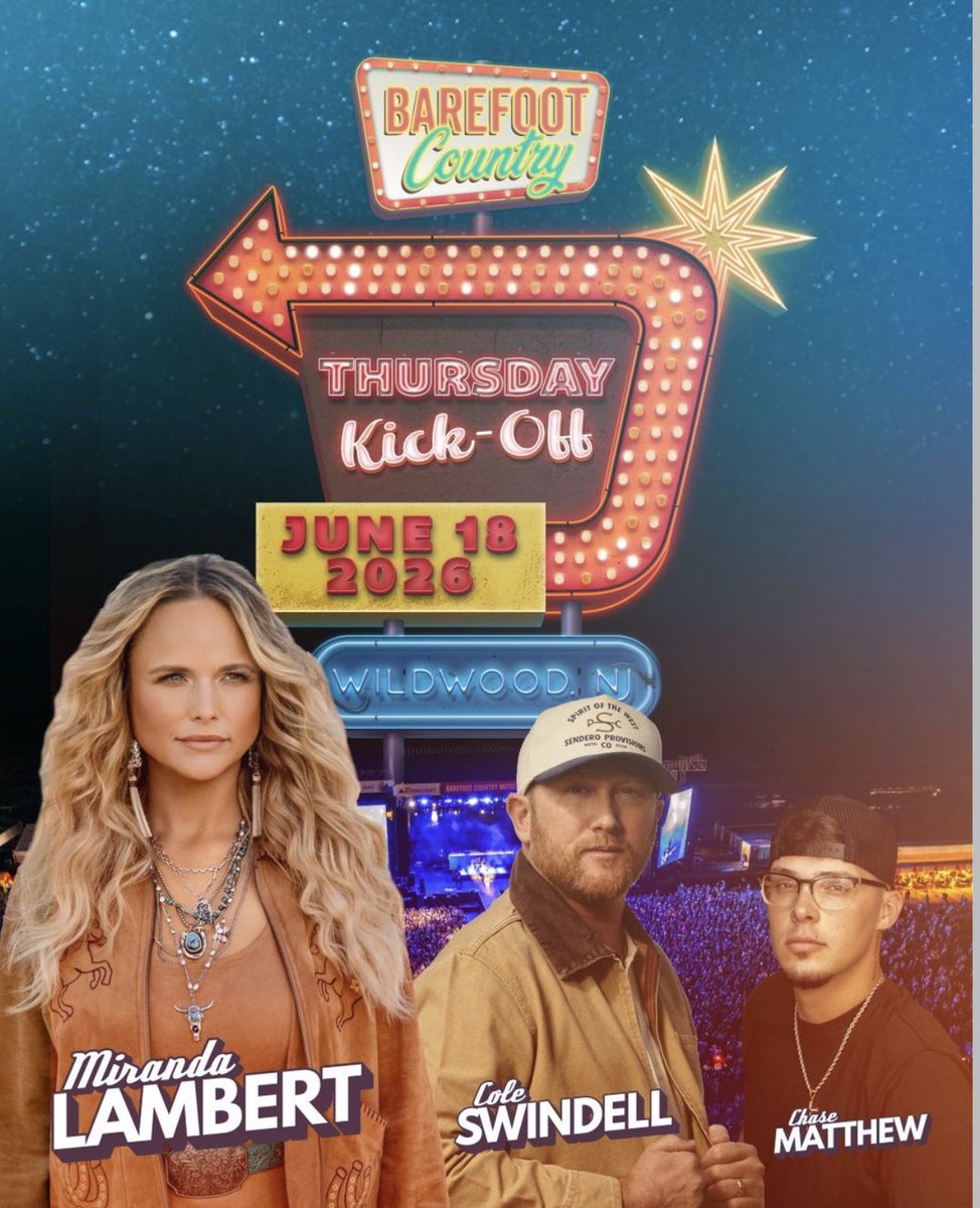 allkindsofran's tweet image. LETS GOOOOO, I KNEW IT 🔥 everyone hide your wranglers and your beach balls 🙌🏼 see you in Wildwood!! @mirandalambert @barefootcmf