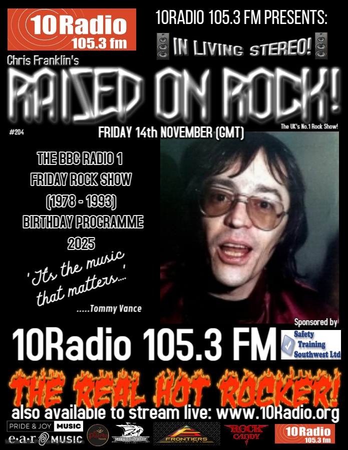 ChrisRFranklin's tweet image. Live on air (and online!) tonight on #formidable 10Radio 105.3 FM (@10RadioCIC) #RaisedONRock! celebrates the 47th &apos;birthday&apos; of the #BBCRadio1 #FridayRockShow by counting down your #Top10 #GreatestRockTracks of all-time! I do hope you might join me live from 10.00 pm (GMT).....