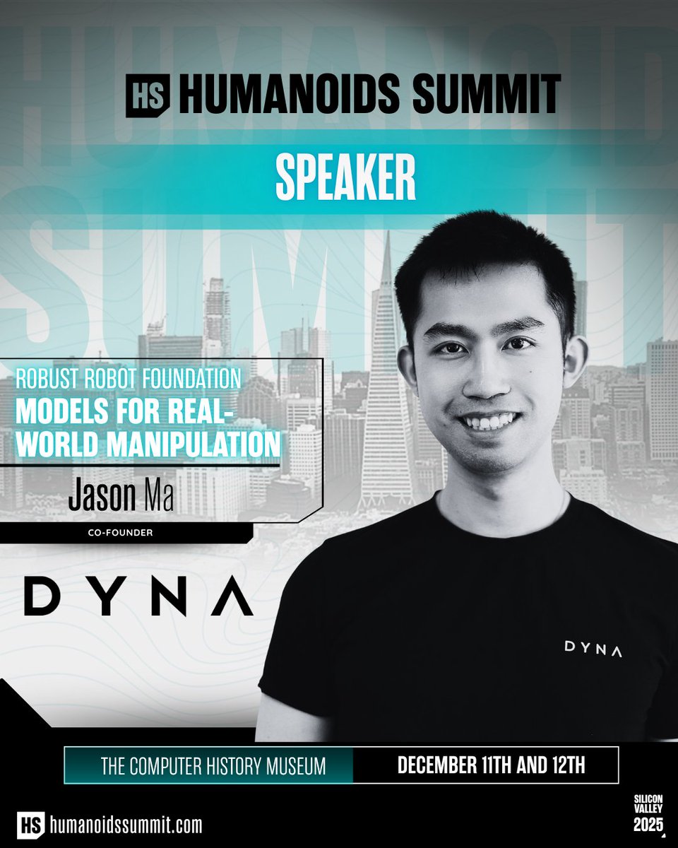 HumanoidsSummit's tweet image. Jason Ma of Dyna Robotics is engineering robust robot foundation models that can manipulate the real world with precision. This is where AI meets muscle.

🛎️ Don’t miss out — register now: humanoidssummit.com

#HumanoidsSummit #AI #EmbodiedAI #PhysicalAI