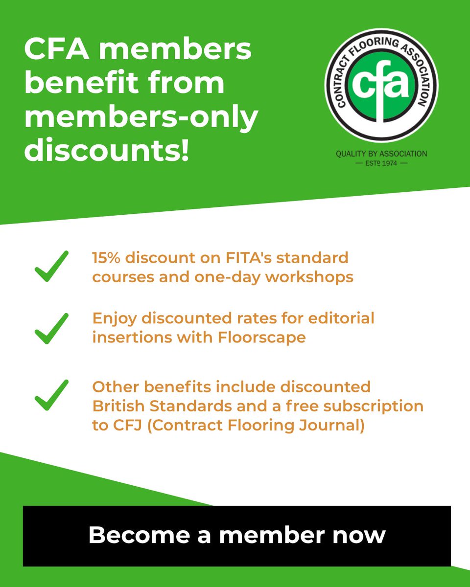 By joining the CFA, you benefit from members-only discounts!

To enhance your training, why not take advantage of a 15% discount on FITA's standard courses and one-day workshops!

Visit cfa.org.uk to find out which membership category would best suit your needs!