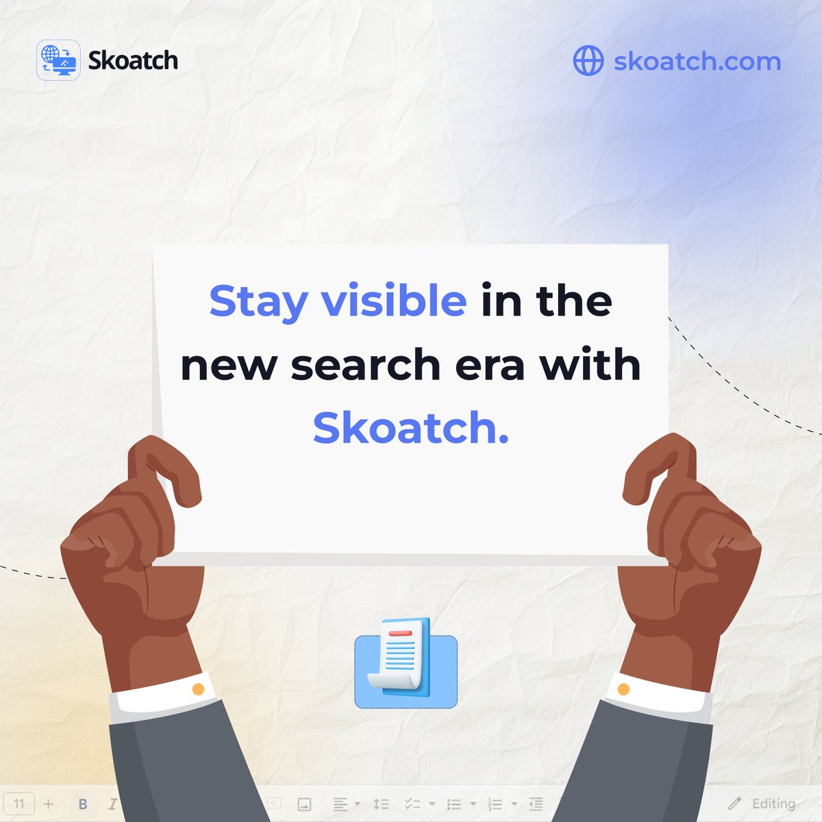 Skoatch_AI's tweet image. Search is changing. AI tools summarize the web, and only structured, clear, optimized content gets seen.

That’s why GEO (Generative Engine Optimization) matters.

Skoatch automatically formats and structures your writing so AI-driven search engines can understand and rank it…