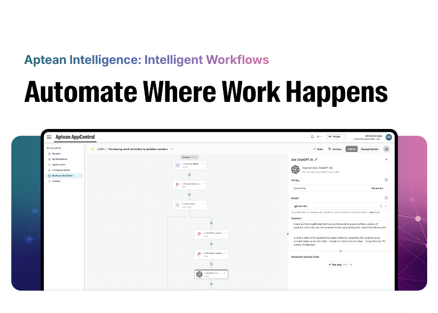 Aptean's tweet image. Introducing the next phase of automation—truly intelligent workflows designed to work the way you do

With 350+ prebuilt connectors, AI-enabled steps and human-in-the-loop controls, Intelligent Workflows automate responses the moment events occur.

🔗: brnw.ch/21wXsJH