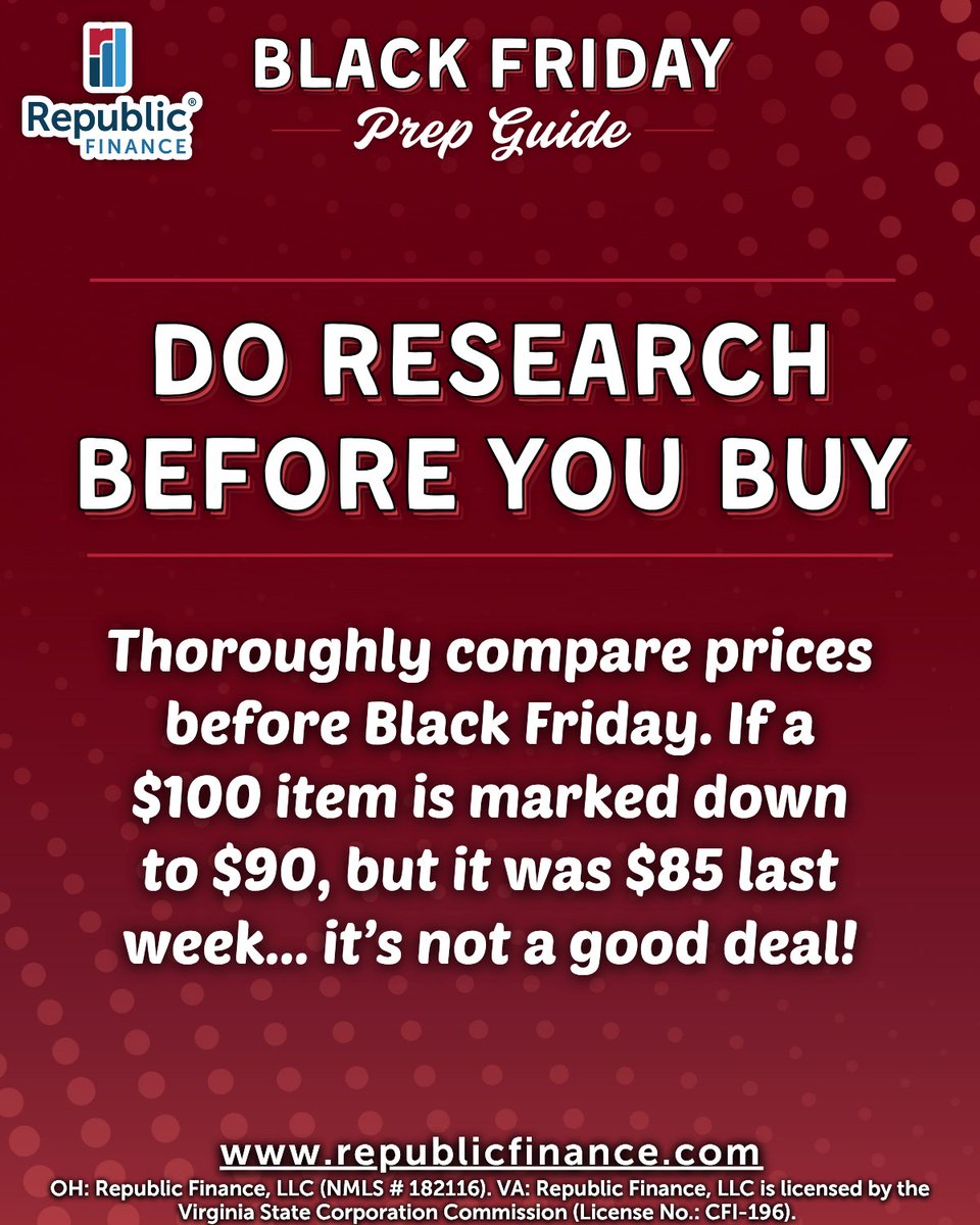 RepFinance's tweet image. The best Black Friday deals aren’t always the ones in bold print!👀

By shopping smart, you can make the most of your money. And if bigger expenses are on your list this season, see how Republic Finance could help with a Holiday Loan!