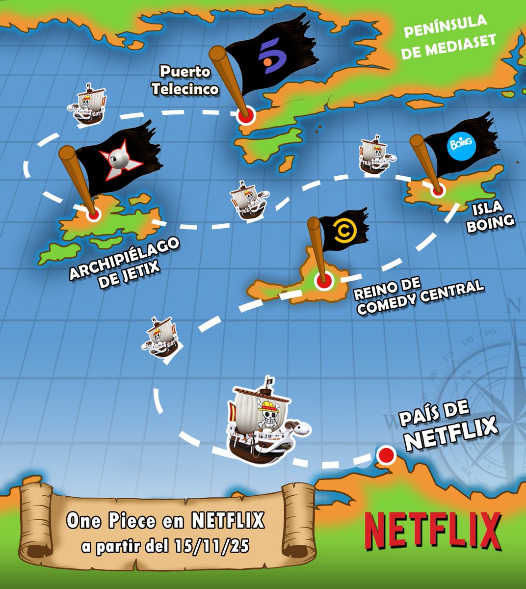 Mañana desembarcamos en el continente 🏖⛵️

Han sido muchos años y ahora comienza una nueva aventura.
Tenemos nuevos talentos, viejos amigos y muchas ganas ✊️

No va a ser igual, pero va a ser igual de genial 👒

Manaña, #OnePieceencastellano, en <a href="/NetflixES/">ɐñɐdsƎ xı̣ןɟʇǝN</a>