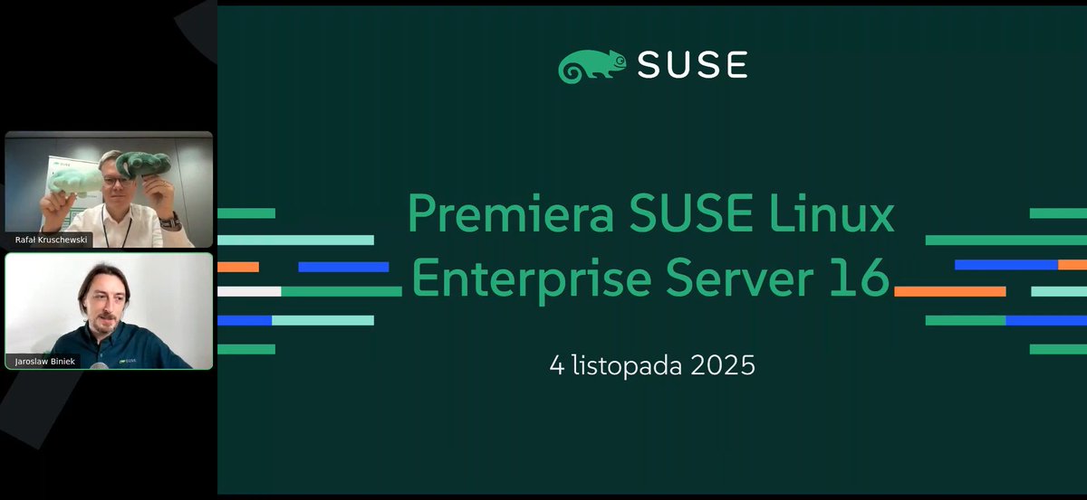 geek_linux_Tony's tweet image. Zobacz 📹 nagranie z dzisiejszego webinaru o najnowszej wersji systemu operacyjnego #Linux klasy enterprise – SUSE Linux 16. Omawiamy i pokazujemy kluczowe nowości, które zdefiniują przyszłość Twojej infrastruktury IT.

🔗 Link do nagrania: okt.to/DLGmzu