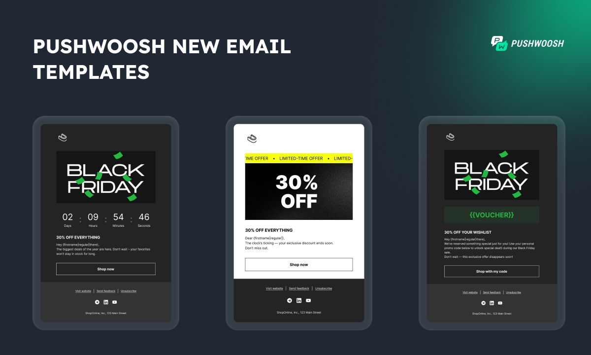 Ready to supercharge your seasonal campaigns?
We’ve just added a fresh batch of promo email templates💌  to the Pushwoosh collection!
Explore the collection 👉 buff.ly/UapGx8N