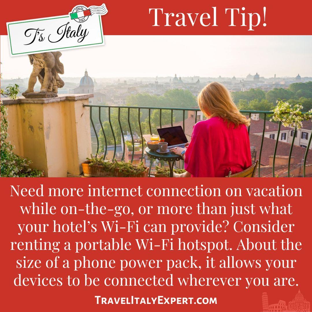 TeresaTomeo's tweet image. Italy Mountains and buildings can block cell signals. Hotels can have spotty Wi-Fi. But you can upload those #Italy vacation pics to your friends from your outdoor café seat with a rented portable Wi-Fi, even in remote areas!

travelitalyexpert.com/travel-tips/

#traveltip #travel