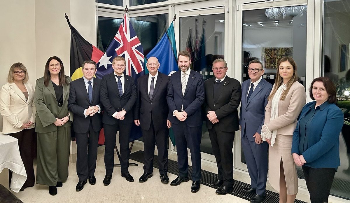 AusAmbPoland's tweet photo. Welcome to 🇵🇱 Poland, JSCFADT!
Delighted to host members of 🇦🇺 Australia’s Joint Standing Committee on Foreign Affairs, Defence &amp; Trade for a visit to Warsaw this week, led by Chair Mr Shayne Neumann MP. https://t.co/E2Hhy8Bidm