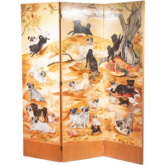 AntiqueDigest's tweet photo. The 80" x 72" screen featuring pug dogs was commissioned by Elmina Brewster Sewall, in whose home it remained until 2005. Signed & dated “Dahlov Ipcar 1957,” it sold for $37,375 (e $10,000/15,000) at Thomaston Place https://t.co/Jb1eNgLplv #dog #dogs #pugs #art #artist #Ipcar https://t.co/JqaFyzYiQV