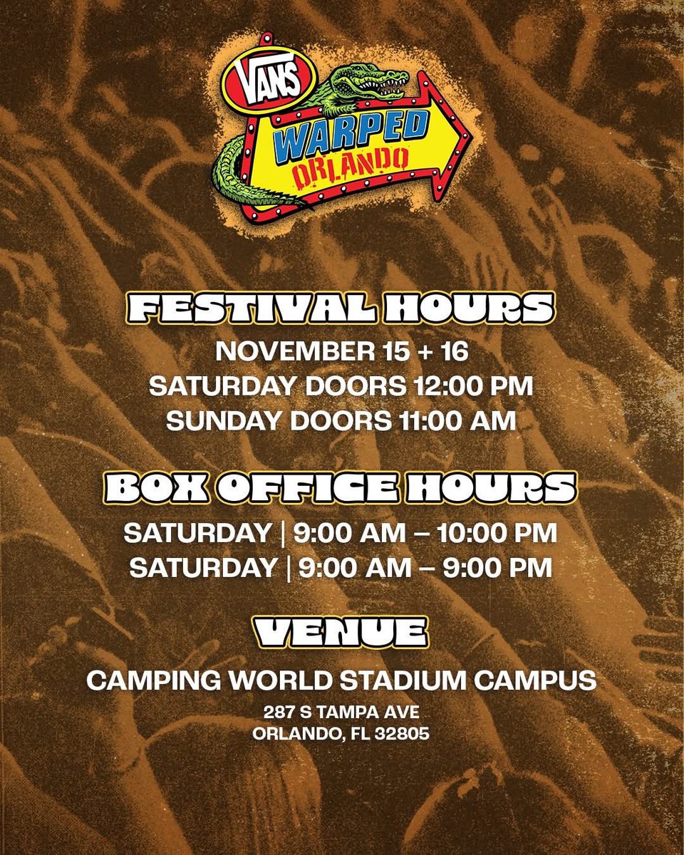 Warped Tour Orlando begins tomorrow! 😱 Who are you most excited to see this weekend? 🛹 #WarpedTourOrlando