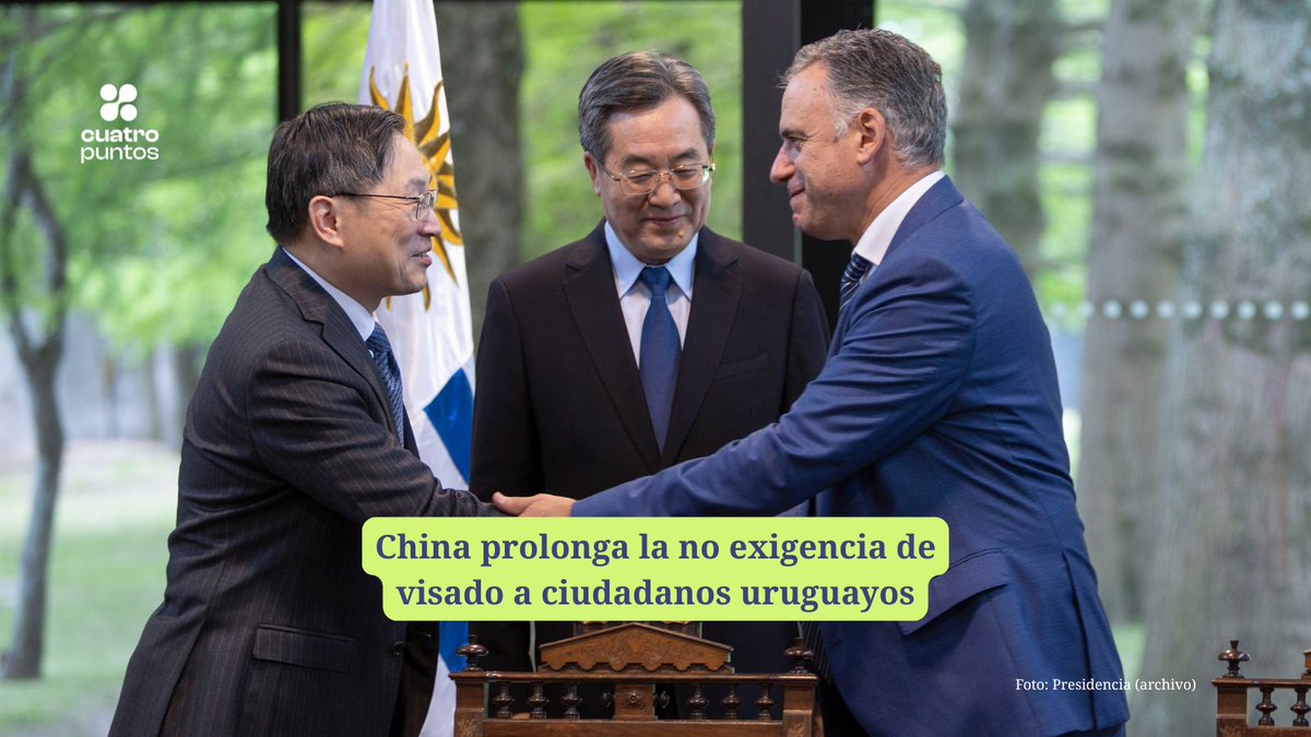 CHINA PROLONGA LA NO EXIGENCIA DE VISADO A CIUDADANOS URUGUAYOS

⚫ El gigante asiático extendió la medida vigente, que vencía a finales de año, hasta diciembre de 2026, la que permite estancias de hasta 30 días por motivos turísticos, de negocios o visitas familiares. 

⚫