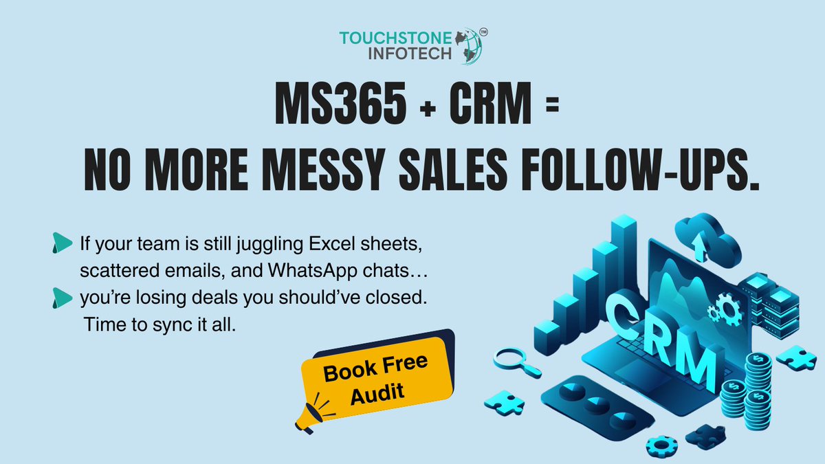 touchstonellp's tweet image. Microsoft 365 + CRM = No more messy sales follow-ups.
Everything organized. Every lead tracked. Every follow-up on time. 😌⚡
#SalesAutomation #CRMStack #MS365 #Productivity #TouchstoneInfotech