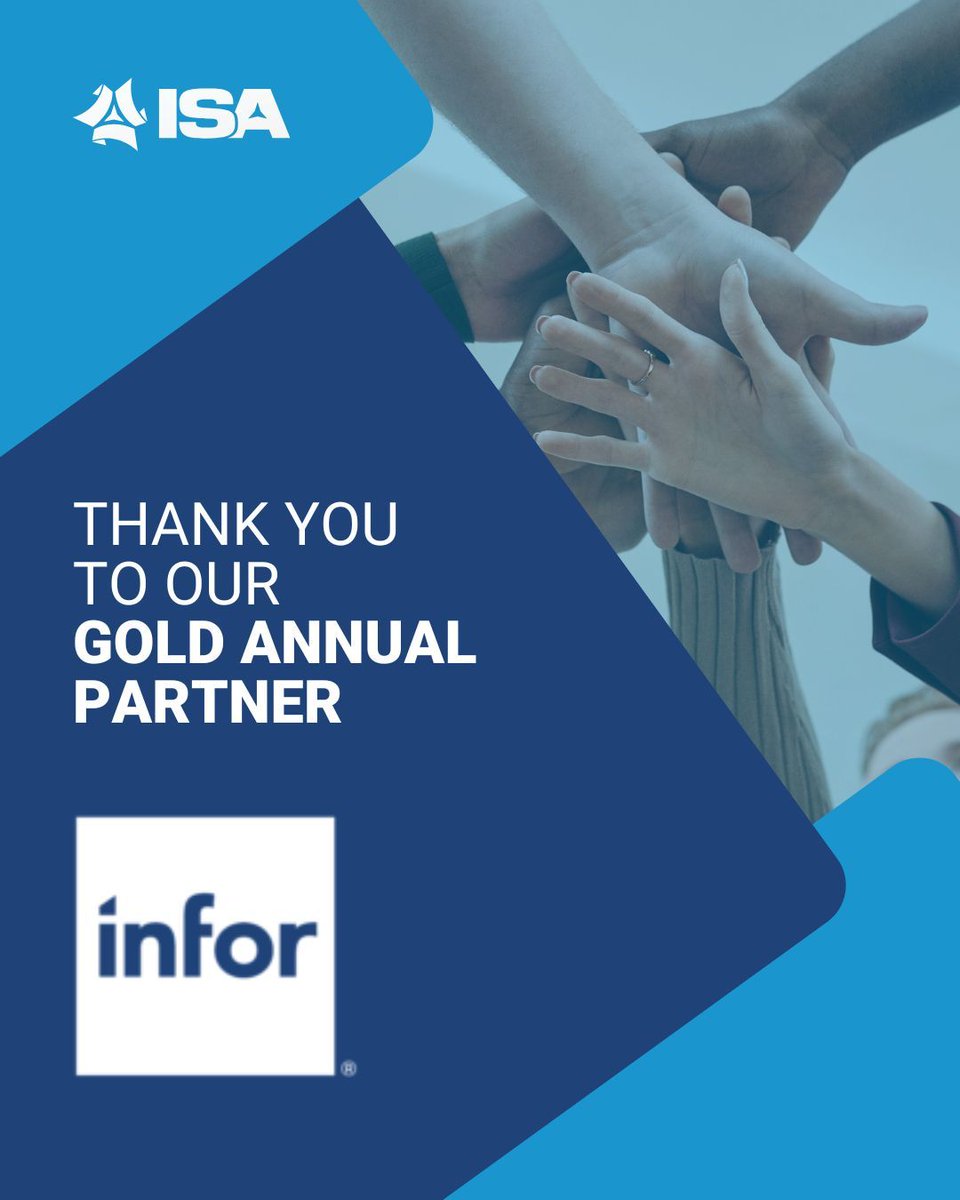 ISAssoc's tweet image. Gold partners drive gold-standard results. 
ISA is proud to recognize Infor as a Gold Annual Partner!

Their support powers leadership growth, peer networking &amp;amp; programs that strengthen the entire channel.

Thank you, Infor!
#ISACommunity #IndustrialChannel